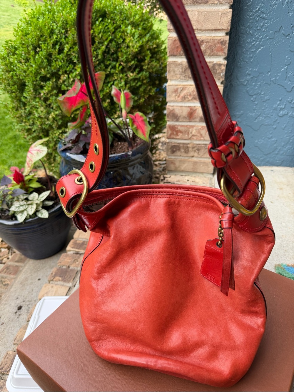 Coach Bleecker Brick Red Leather Bucket Bag